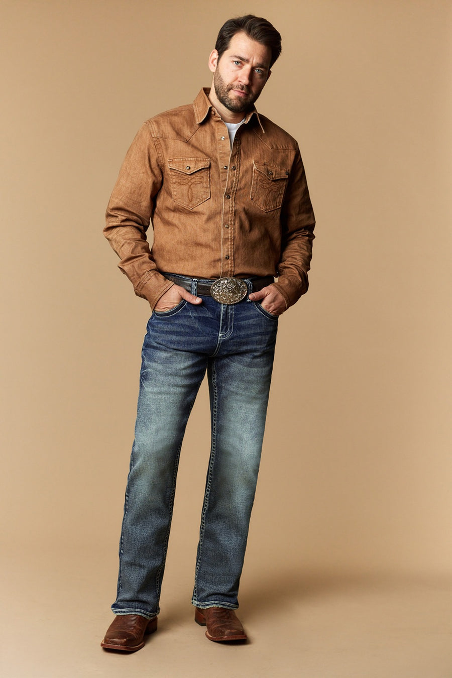 Men's Lite Embroidered Modern Bootcut Jeans
