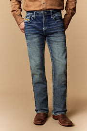 Men's Lite Embroidered Modern Bootcut Jeans