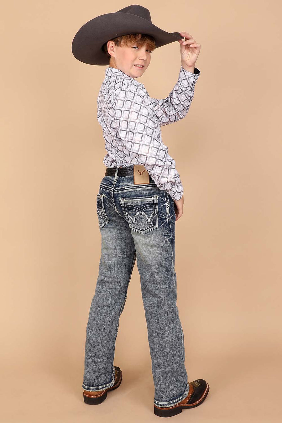 Boy's Embroidery Modern Bootcut Jeans