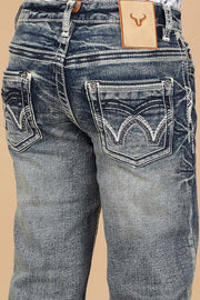 Boy's Embroidery Modern Bootcut Jeans