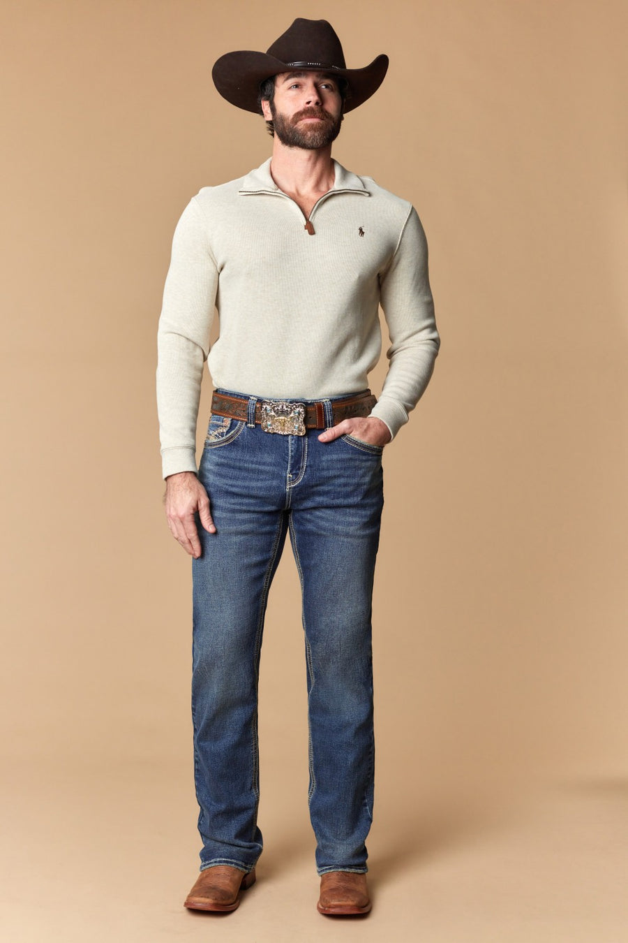 Men's Embroidered Modern Bootcut Jeans