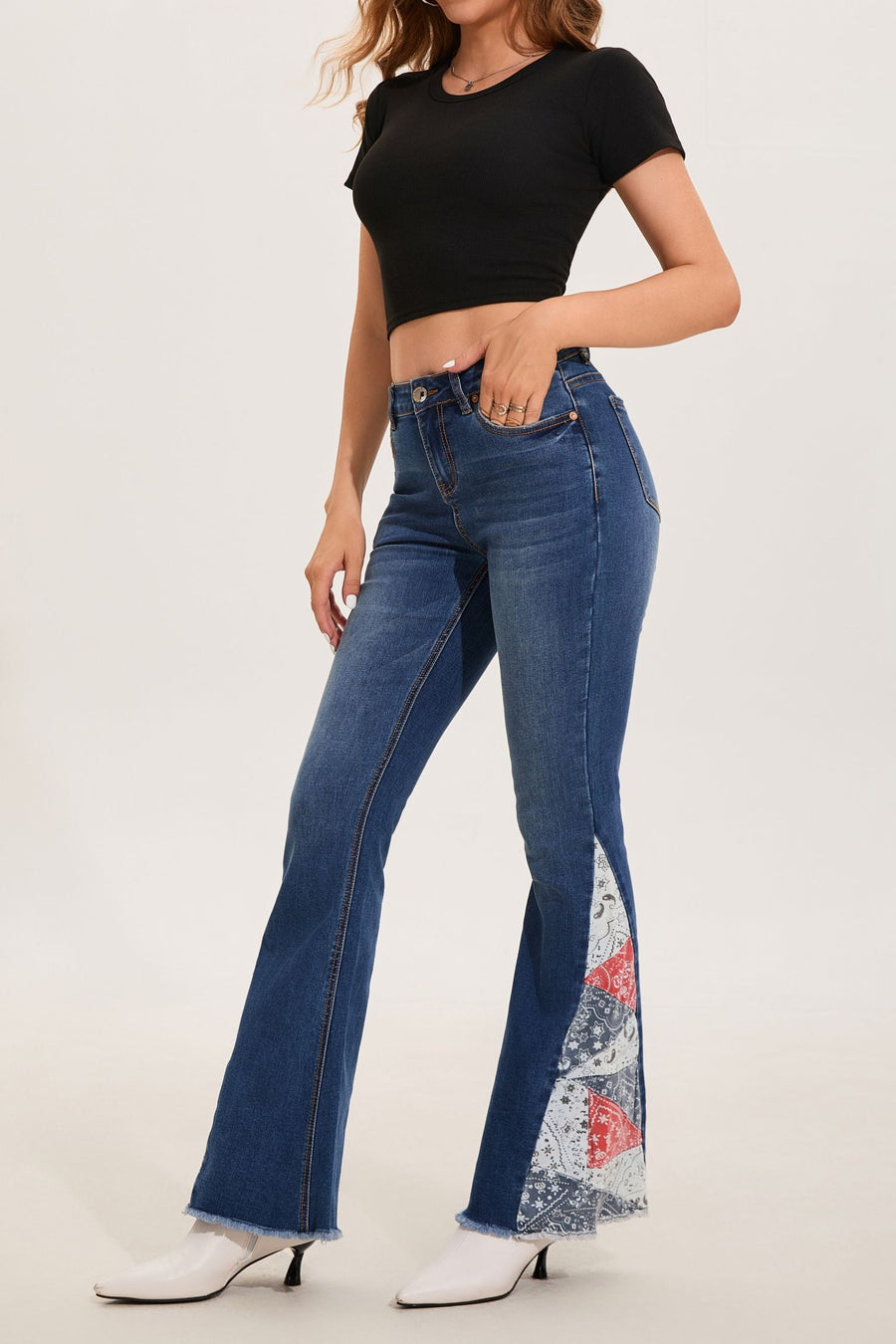 Women's Paisley Patch Flare Jeans