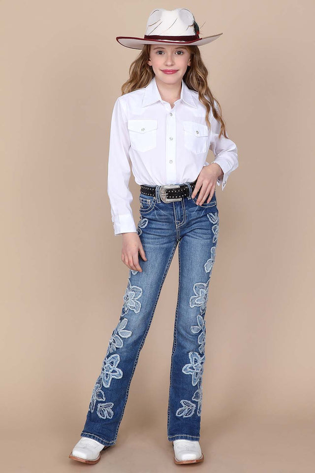 Girl's Embroidered Bootcut Jeans