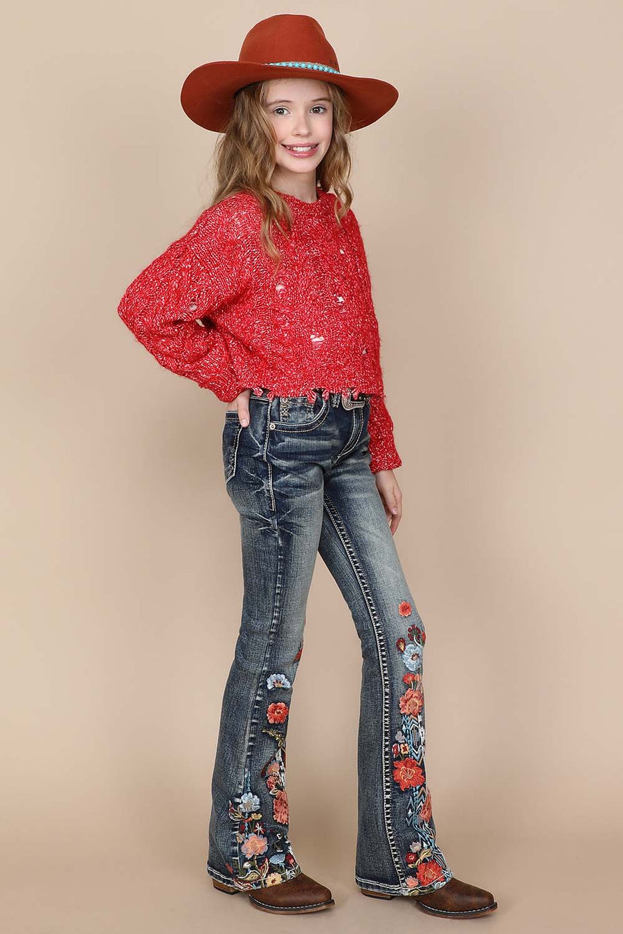 Girl's Embroidered Bootcut Jeans
