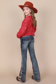 Girl's Embroidered Bootcut Jeans