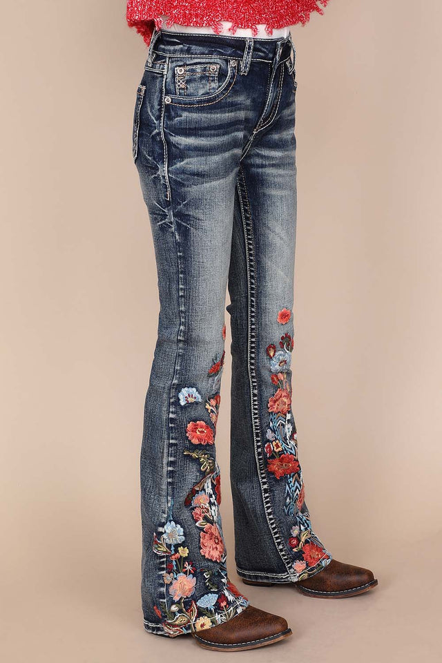 Girl's Embroidered Bootcut Jeans