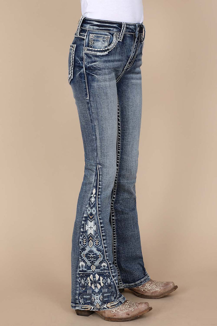 Girl's Embroidered Bootcut Jeans
