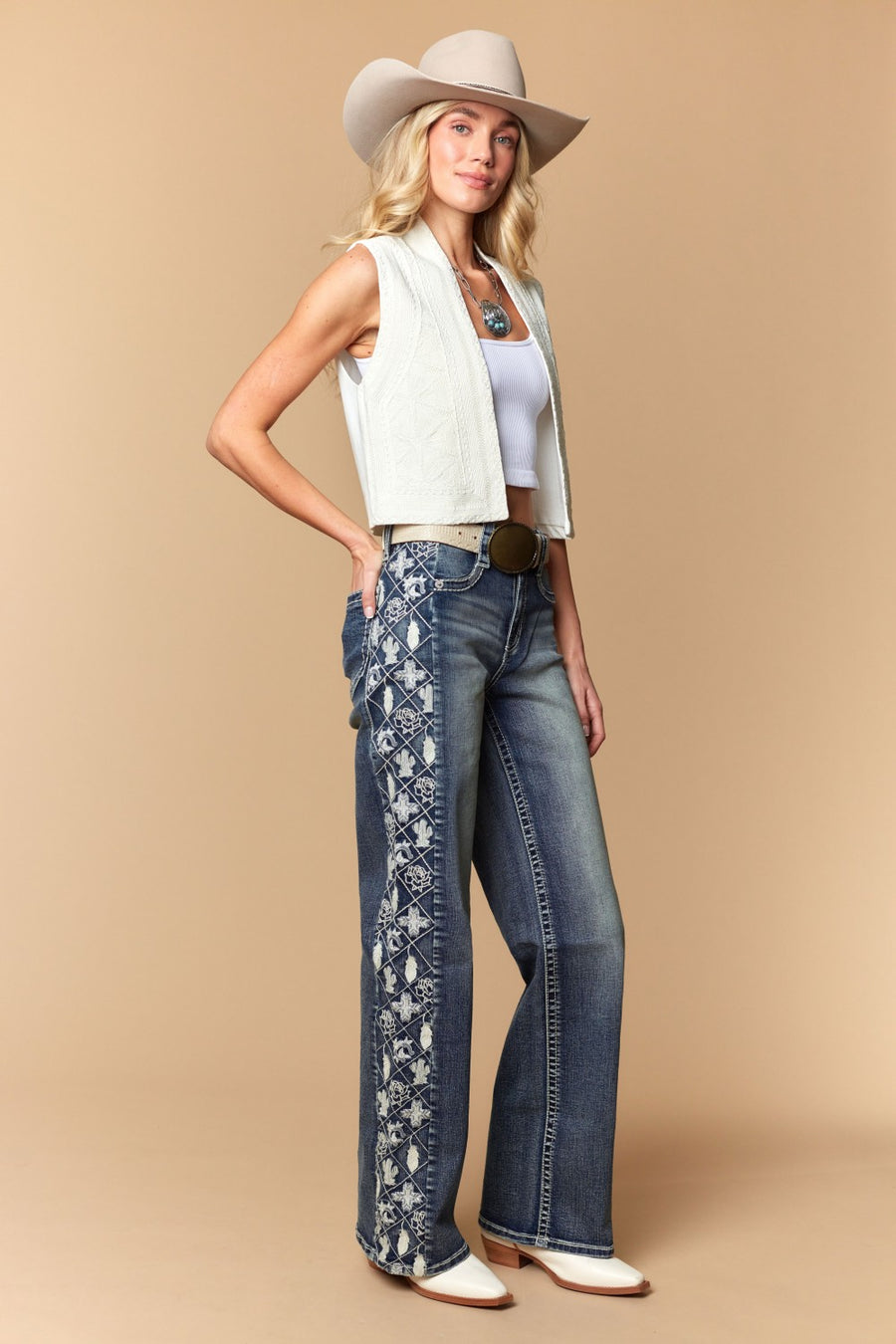Women's Embroidered Wide Leg Jeans