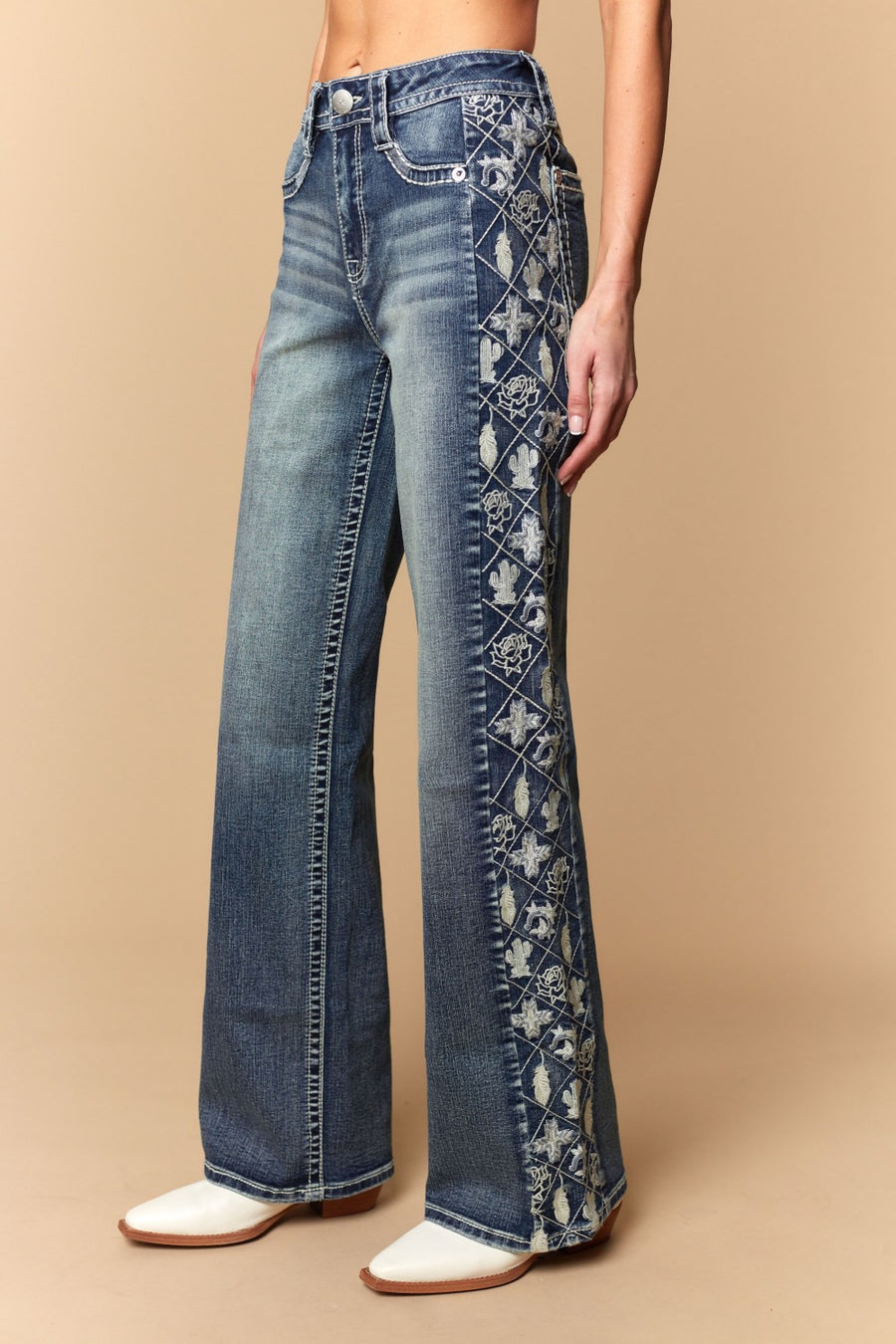 Women's Embroidered Wide Leg Jeans