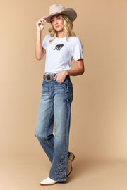 Women's Embroidered Wide Leg Jeans