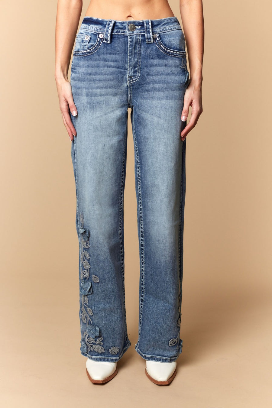 Women's Embroidered Wide Leg Jeans