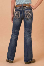 Girls' Western Embroidered Stretch Bootcut Jeans