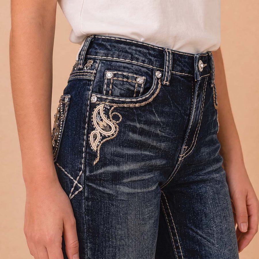 Girls' Western Embroidered Stretch Bootcut Jeans