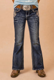 Girls' Western Embroidered Stretch Bootcut Jeans