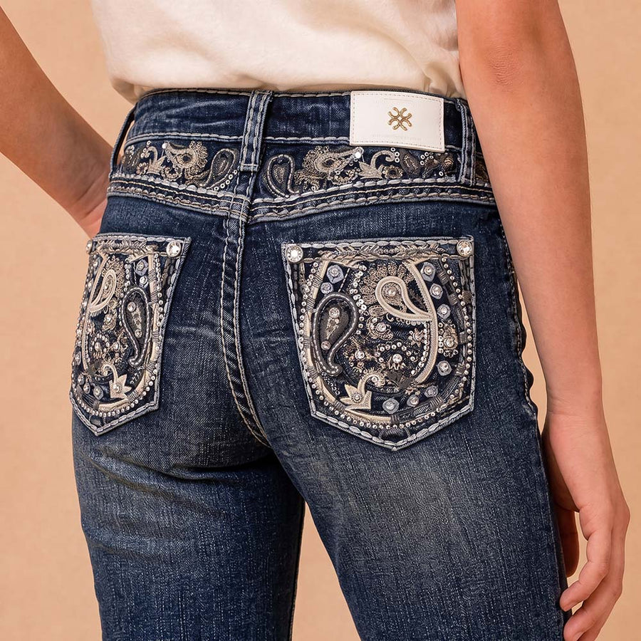 Girls' Western Embroidered Stretch Bootcut Jeans