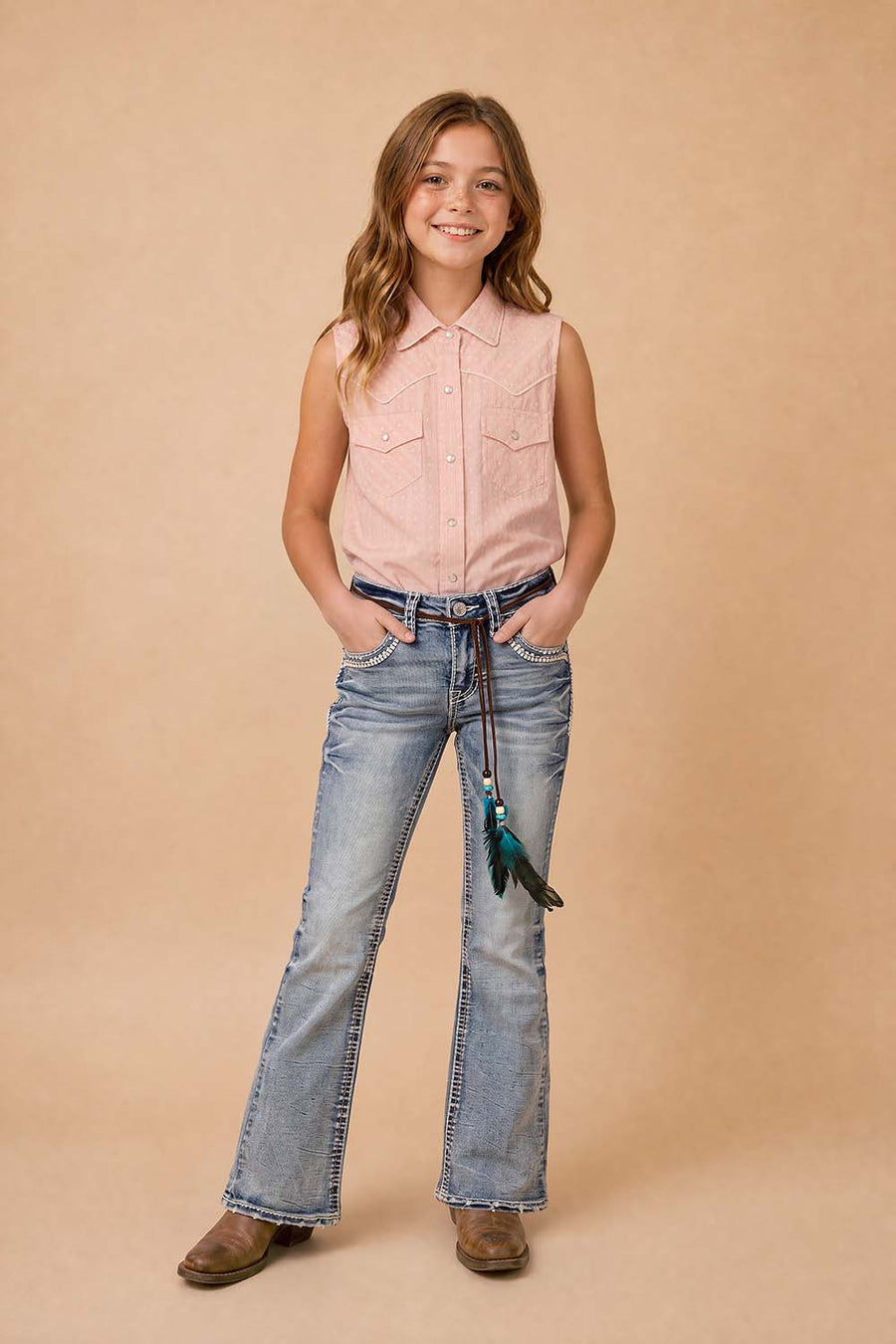 Girls' Western Embroidered Stretch Bootcut Jeans