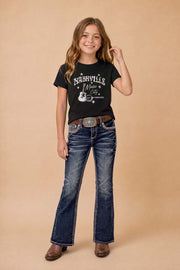 Girls' Western Embroidered Stretch Bootcut Jeans