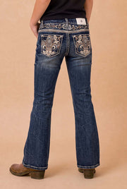 Girls' Western Embroidered Stretch Bootcut Jeans