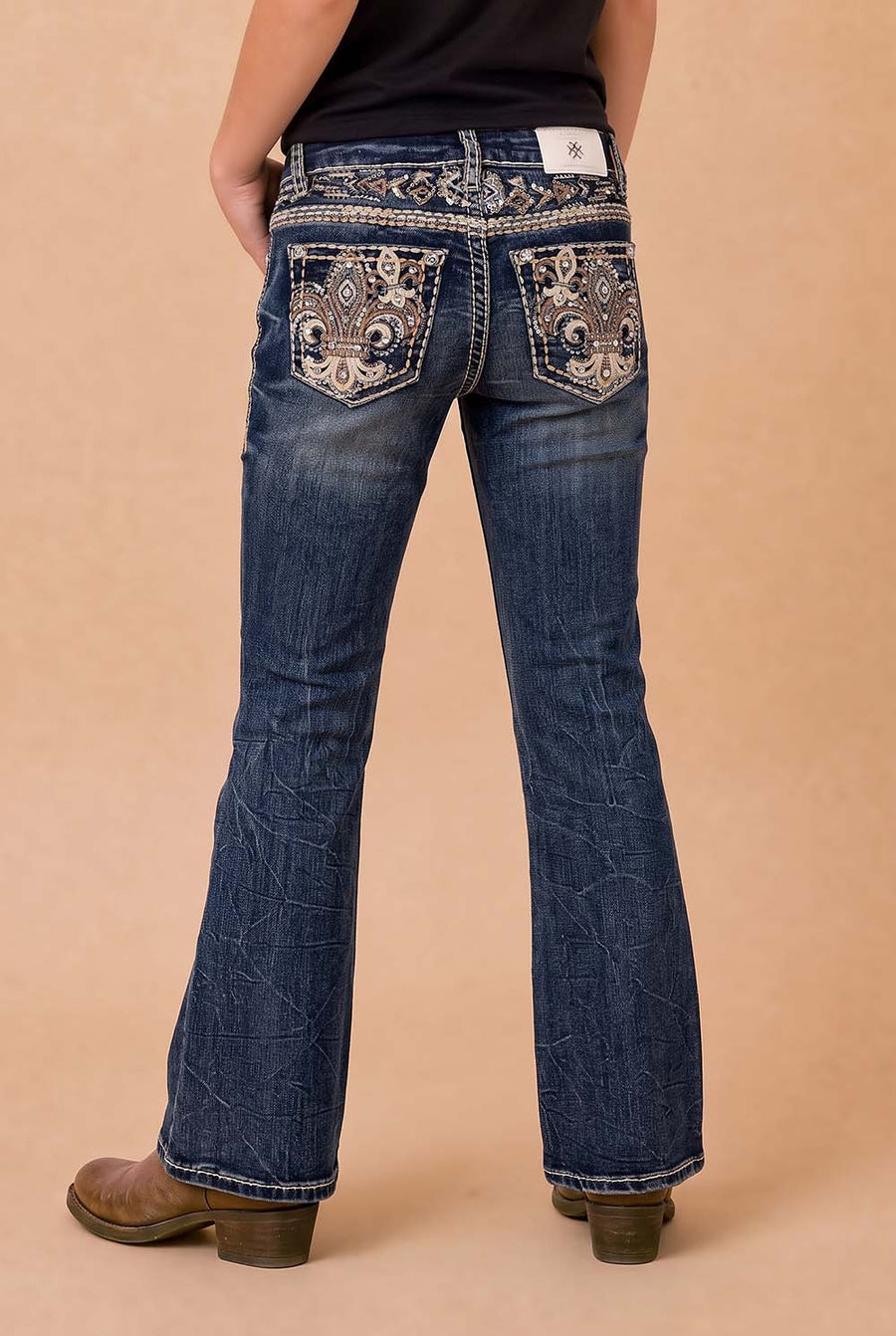 Girls' Western Embroidered Stretch Bootcut Jeans