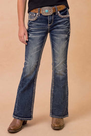 Girls' Western Embroidered Stretch Bootcut Jeans