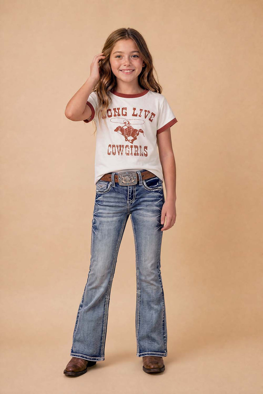 Girls' Western Embroidered Stretch Bootcut Jeans
