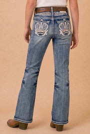 Girls' Western Embroidered Stretch Bootcut Jeans
