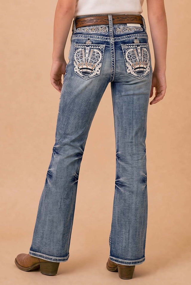 Girls' Western Embroidered Stretch Bootcut Jeans