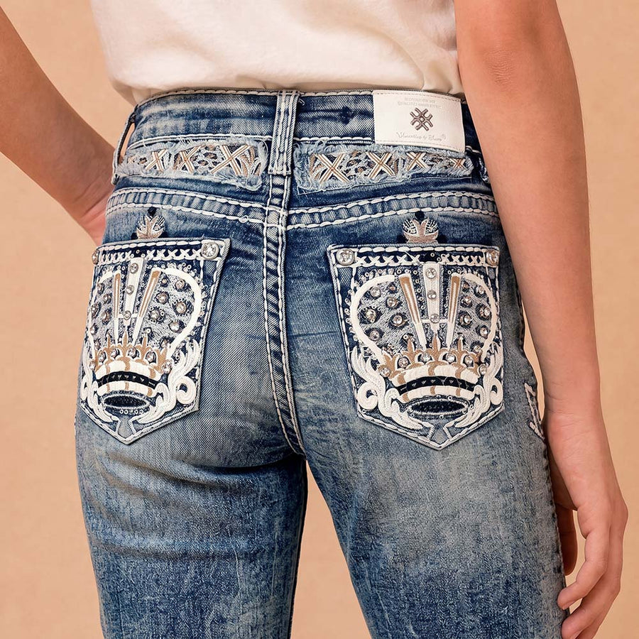 Girls' Western Embroidered Stretch Bootcut Jeans