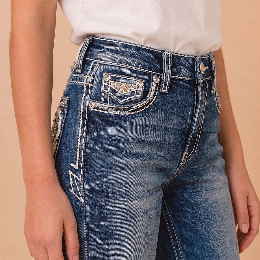 Girls' Western Embroidered Stretch Bootcut Jeans