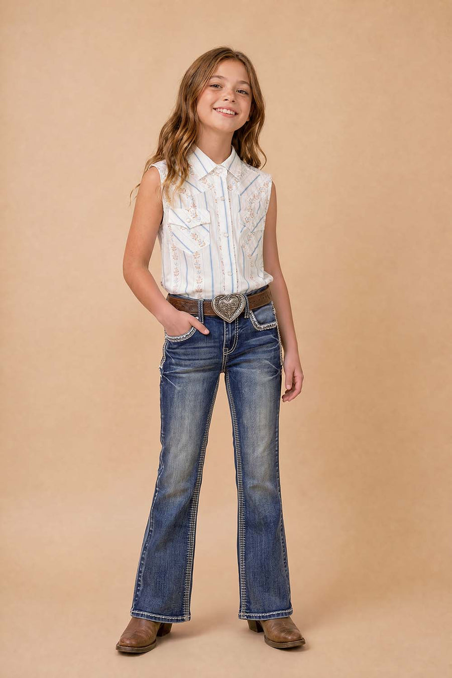 Girls' Western Embroidered Stretch Bootcut Jeans