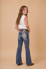 Girls' Western Embroidered Stretch Bootcut Jeans