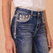 Girls' Western Embroidered Stretch Bootcut Jeans