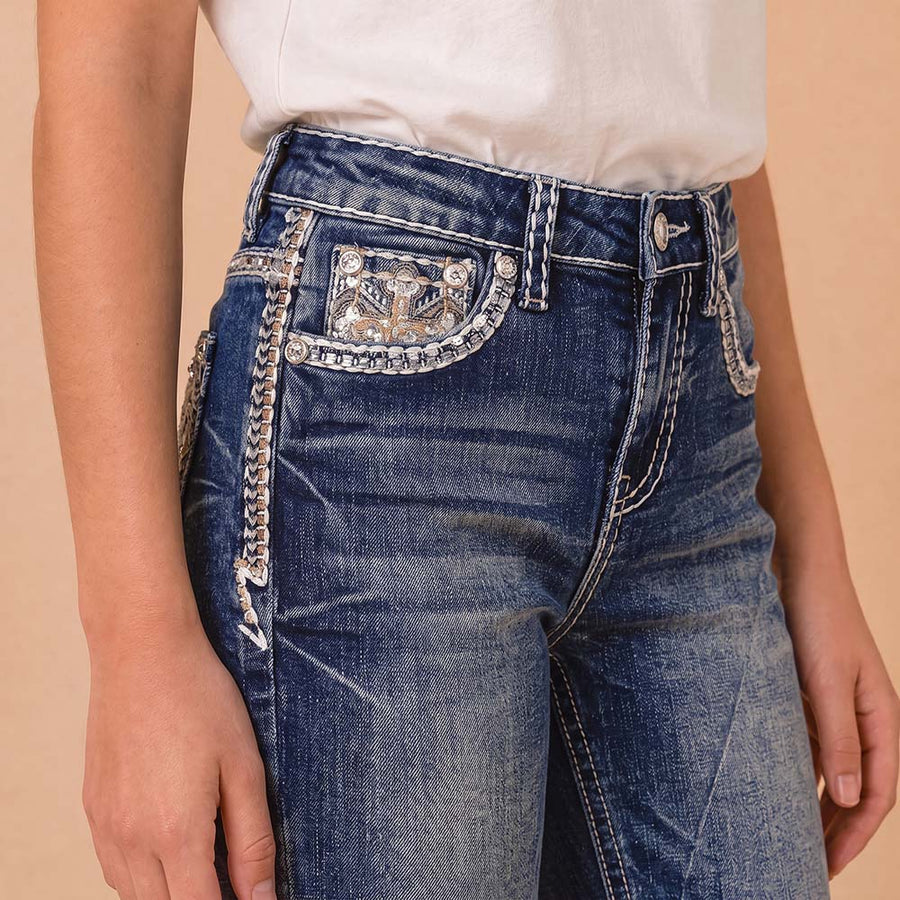 Girls' Western Embroidered Stretch Bootcut Jeans
