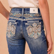 Girls' Western Embroidered Stretch Bootcut Jeans