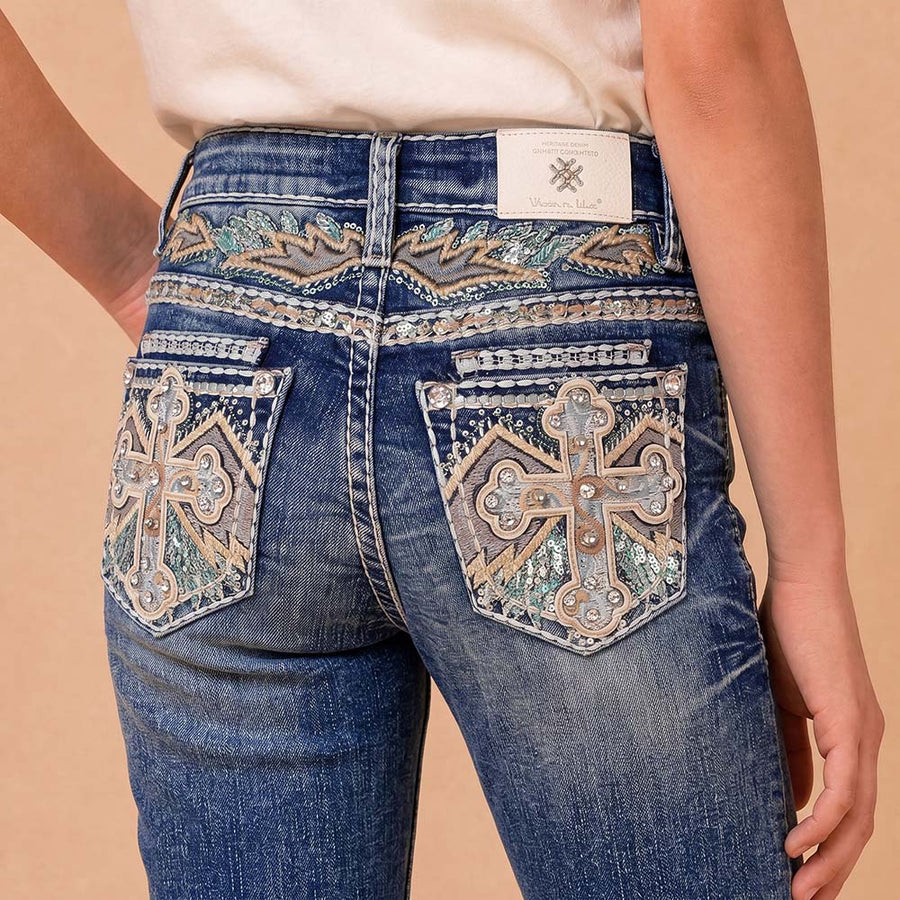Girls' Western Embroidered Stretch Bootcut Jeans