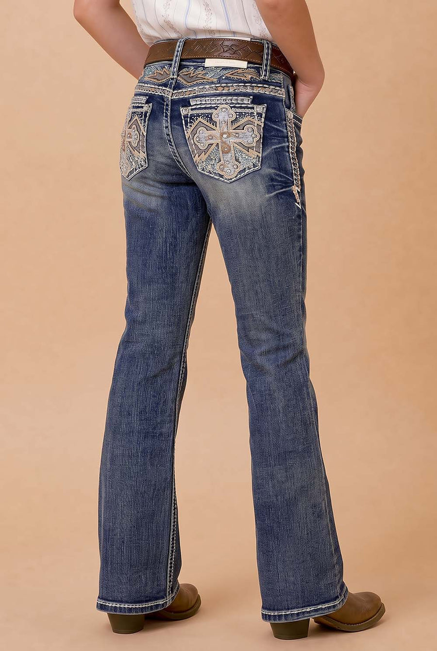 Girls' Western Embroidered Stretch Bootcut Jeans