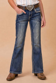 Girls' Western Embroidered Stretch Bootcut Jeans