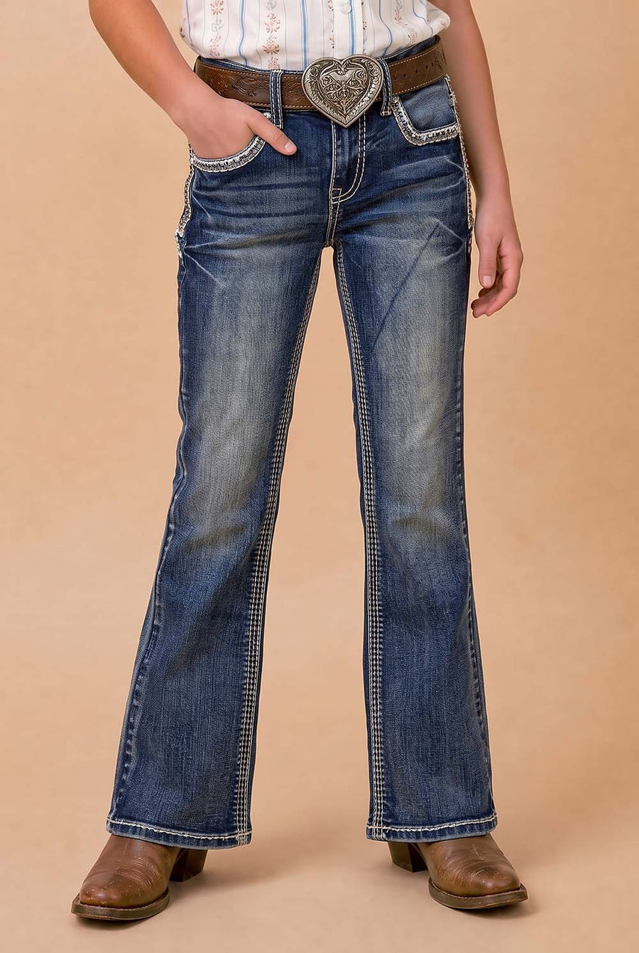 Girls' Western Embroidered Stretch Bootcut Jeans