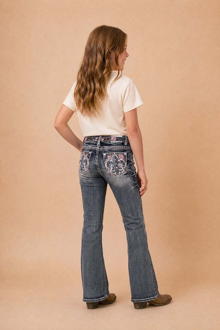 Girls' Western Embroidered Stretch Bootcut Jeans
