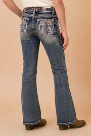 Girls' Western Embroidered Stretch Bootcut Jeans