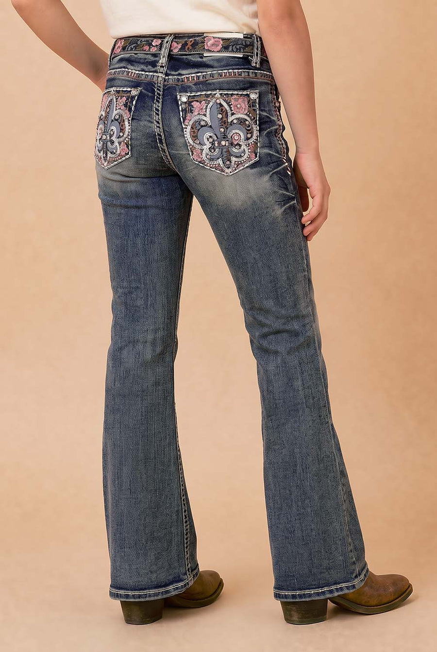 Girls' Western Embroidered Stretch Bootcut Jeans