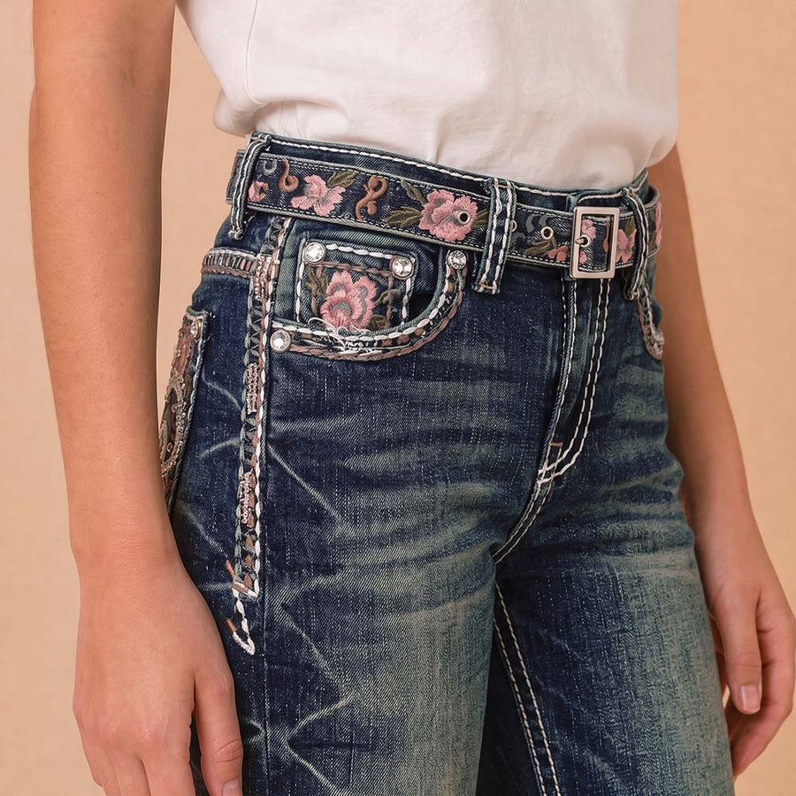 Girls' Western Embroidered Stretch Bootcut Jeans