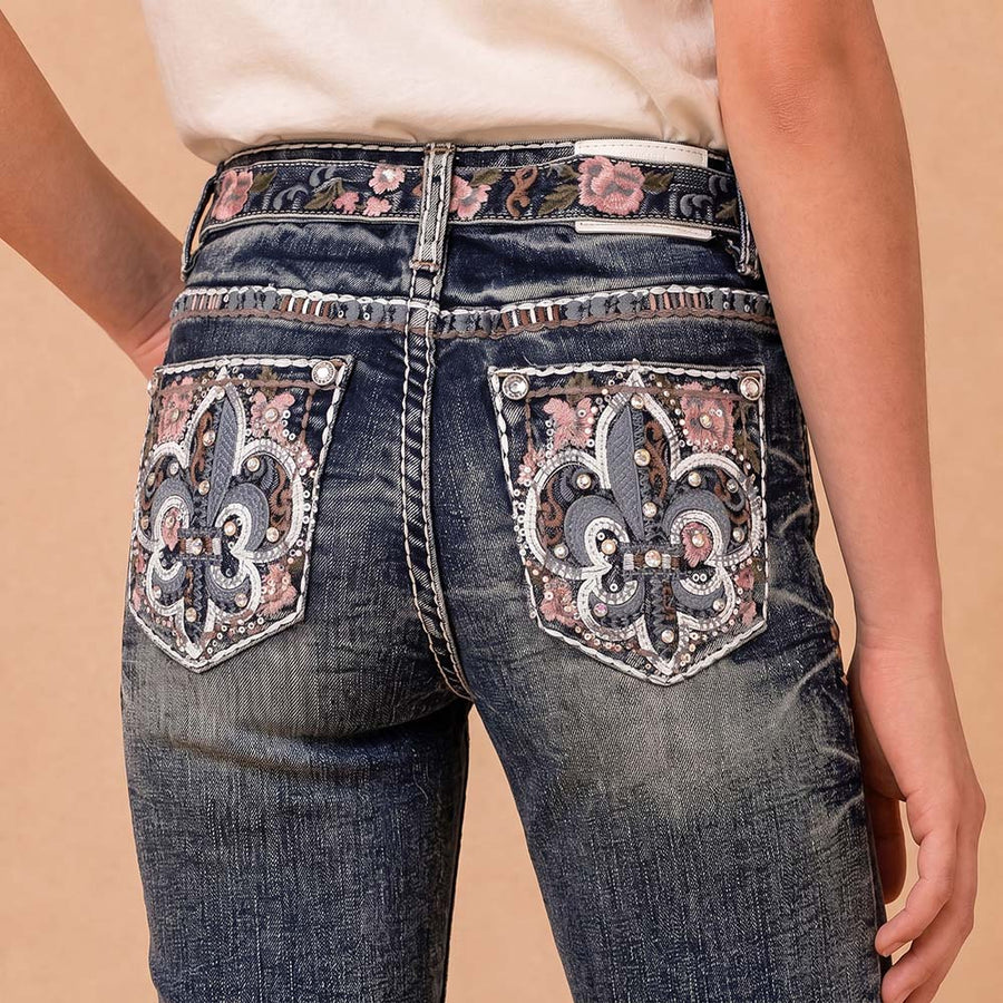 Girls' Western Embroidered Stretch Bootcut Jeans