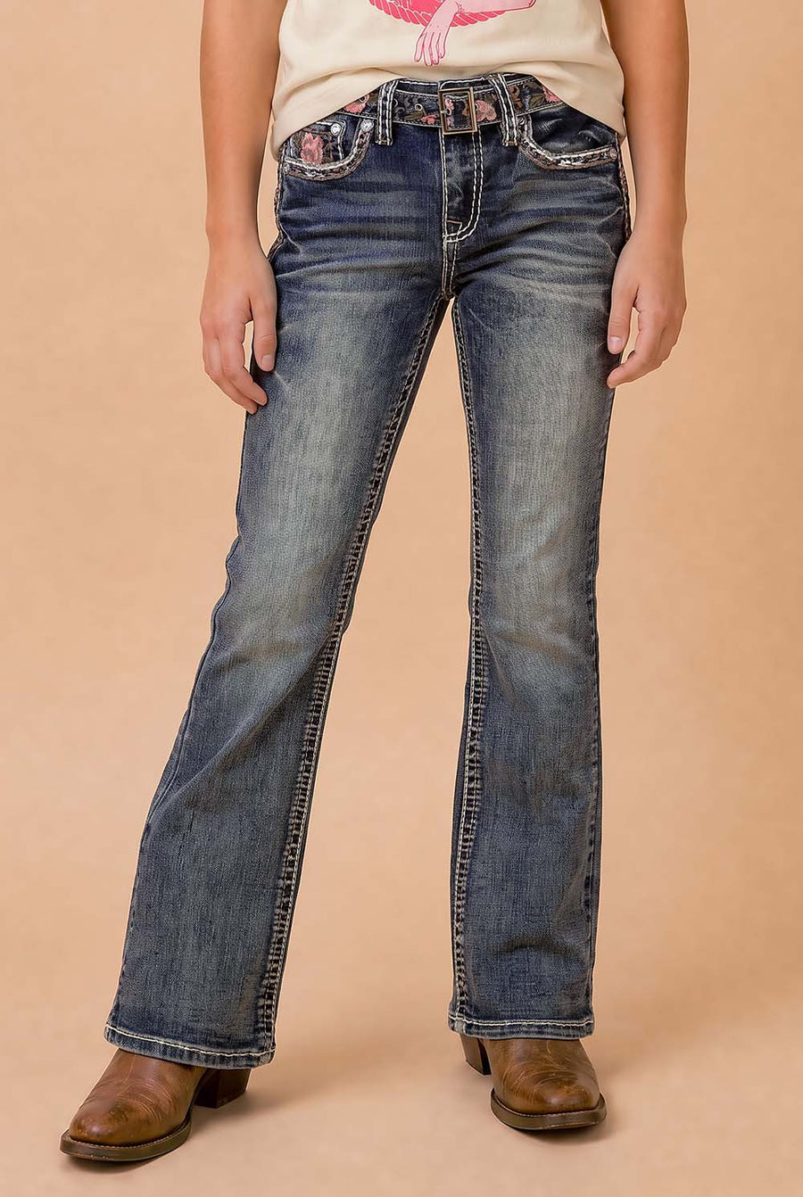 Girls' Western Embroidered Stretch Bootcut Jeans