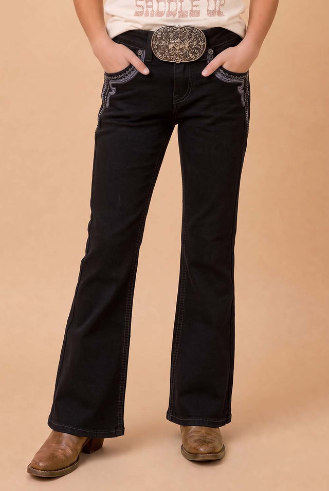 Girls' Western Embroidered Stretch Bootcut Jeans