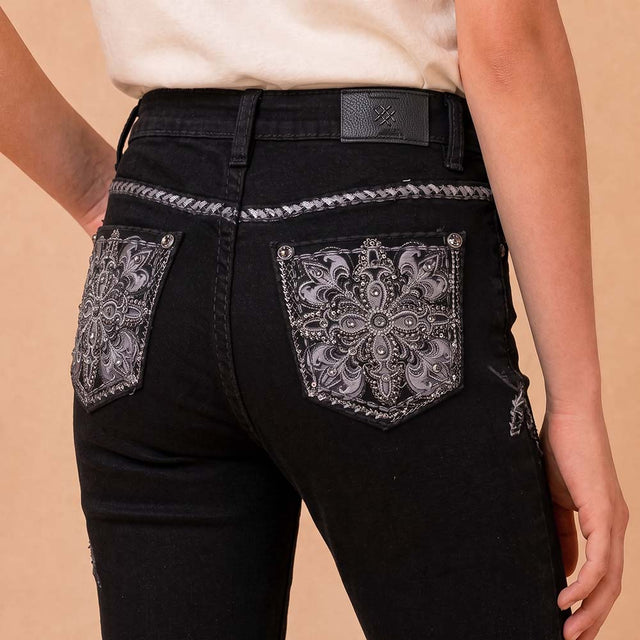Girls' Western Embroidered Stretch Bootcut Jeans