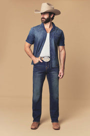Men's Lite Embroidered Modern Bootcut Jeans