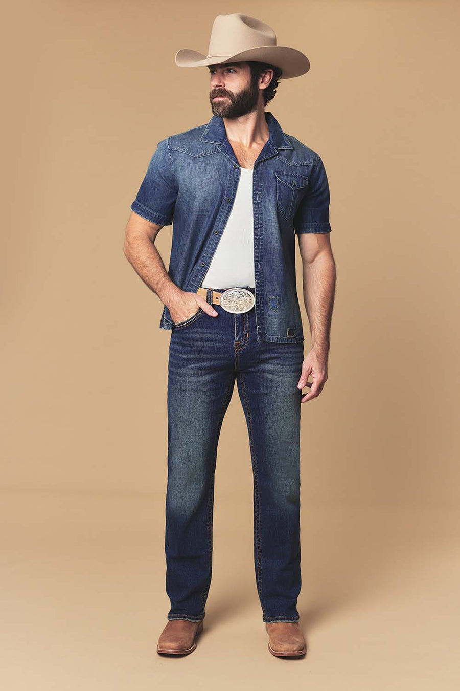 Men's Lite Embroidered Modern Bootcut Jeans