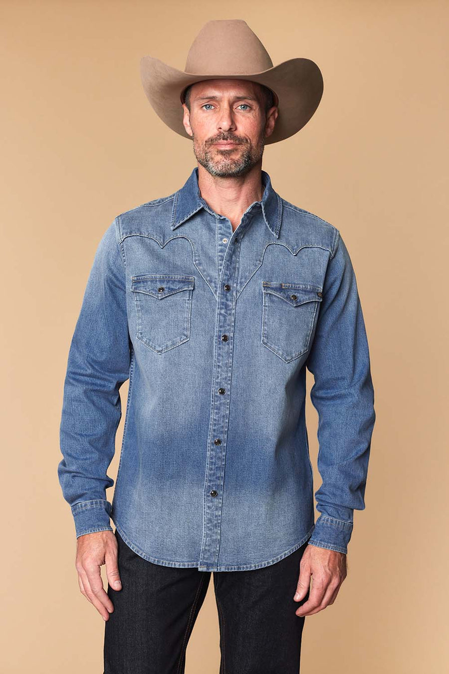 Men's Premium Long Sleeve Denim Western Snap Shirt