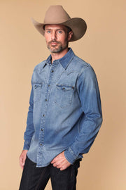 Men's Premium Long Sleeve Denim Western Snap Shirt